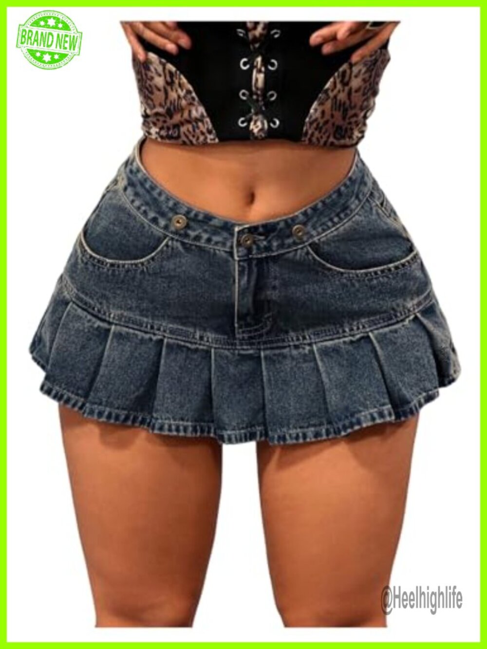 Pleated Denim Mini Skirt Low Rise Y2K Jean Skort